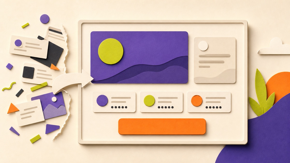 A landing-page hero hierarchy with one dominant outcome block, supporting context, proof cards, and one clear call-to-action.